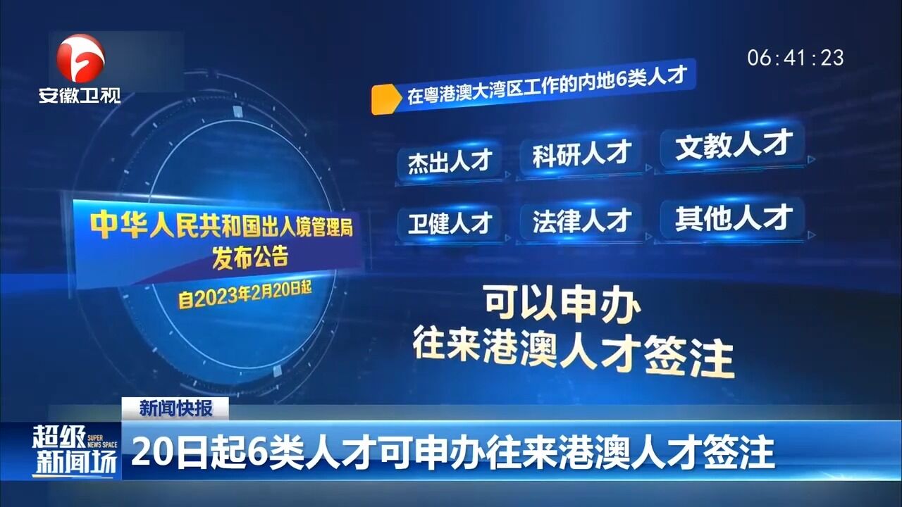 20日起6类人才可申办往来港澳人才签注