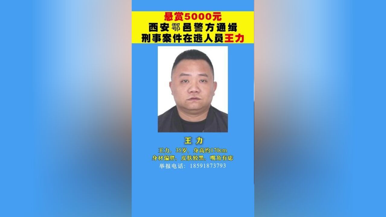 悬赏5000元,西安鄠邑警方通缉刑事案件在逃人员