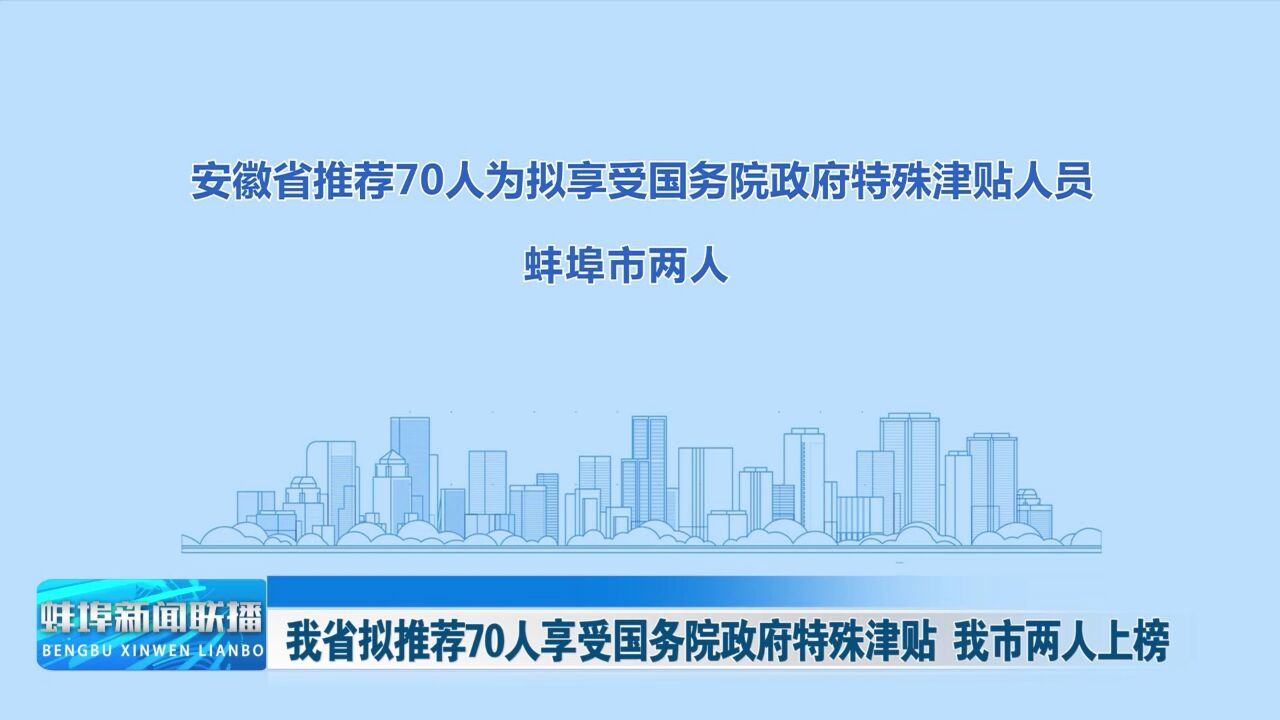 我省拟推荐70人享受国务院政府特殊津贴我市两人上榜