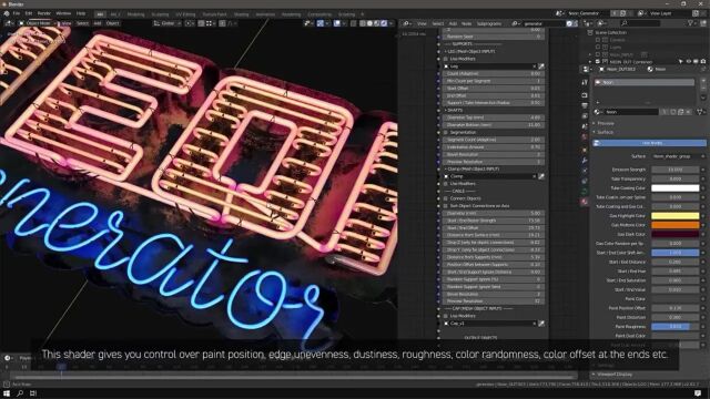 【Blender插件】Neon Generator 霓虹灯发光特效生成器