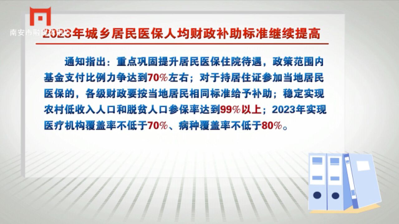 2023年城乡居民医保人均财政补助标准继续提高