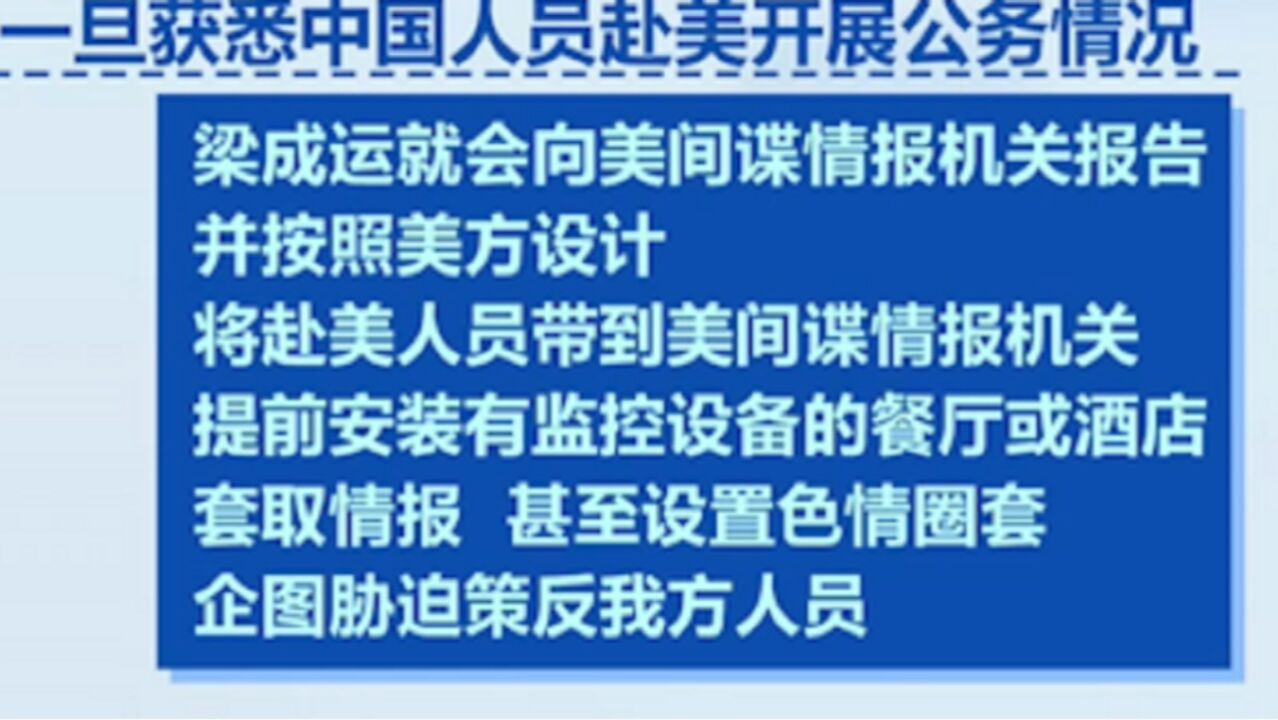 间谍落网,梁成运通过多种方式对我国开展间谍活动,随时向美国间谍机构报告