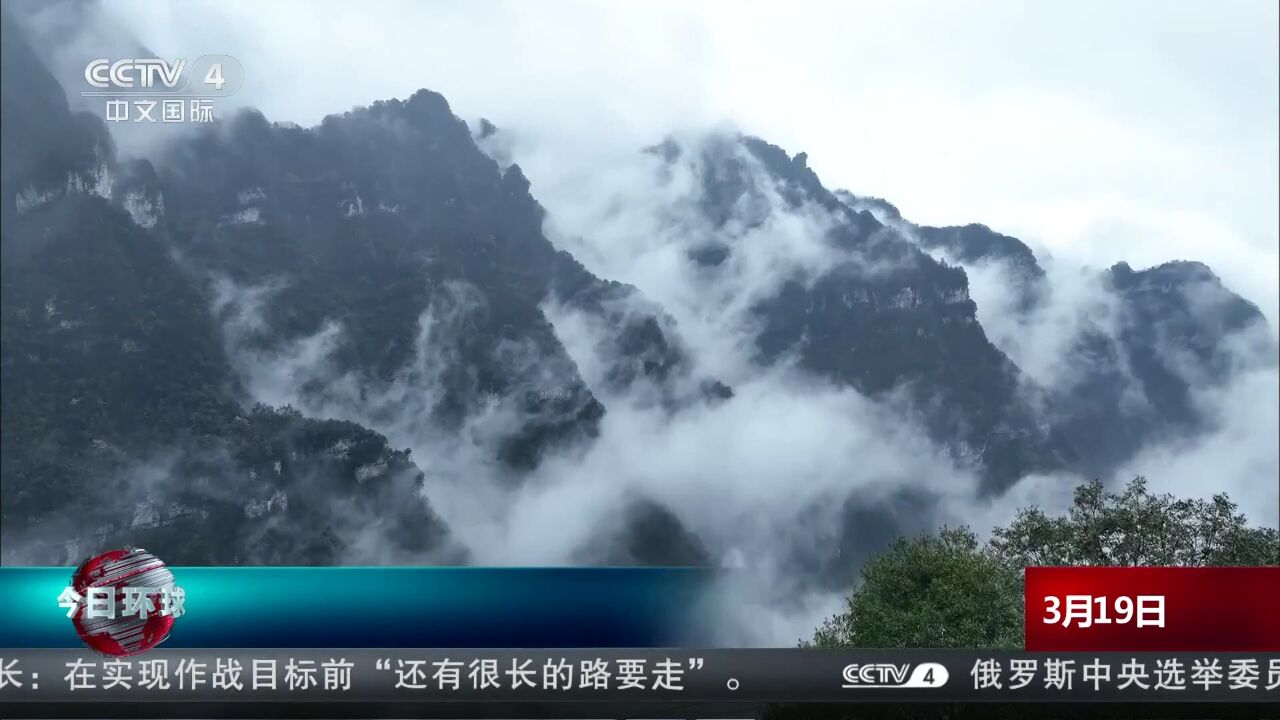 湖南张家界:天门山出现雨后云海奇观