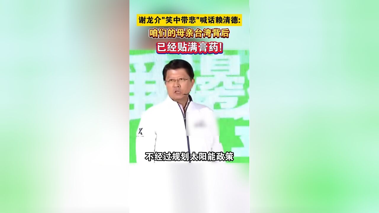 谢龙介“笑中带悲”喊话赖清德:咱们的母亲合湾背后已经贴满膏药!