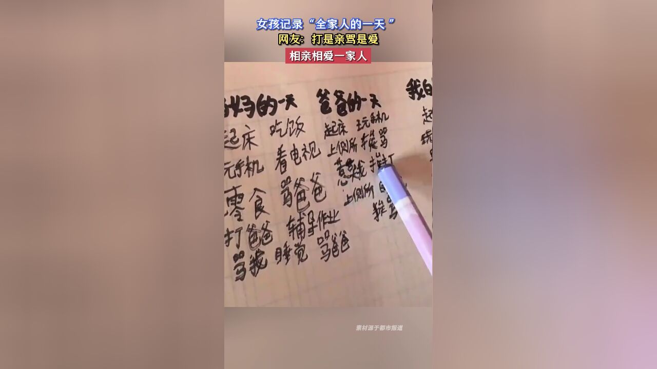 女孩记录“全家人的一天”,网友:打是亲骂是爱,相亲相爱一家人