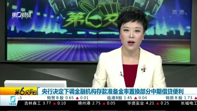 央行决定下调金融机构存款准备金率置换部分中期借贷便利