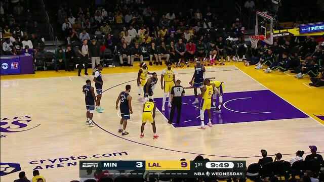 NBA季前赛：森林狼vs湖人英文解说全场回放
