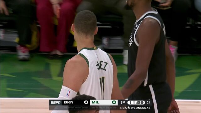NBA季前赛：篮网vs雄鹿第1节中文解说回放