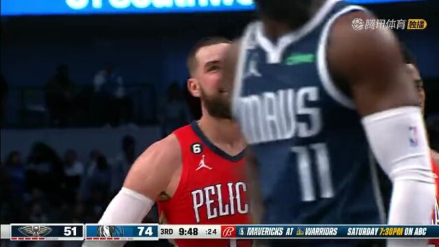 NBA常规赛：鹈鹕vs独行侠第3节英文原声回放