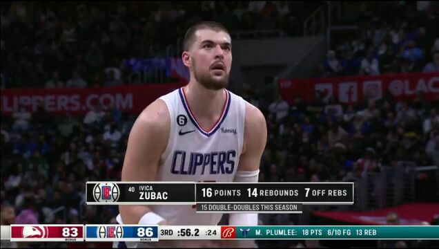 NBA常规赛：老鹰vs快船第3节英文原声回放