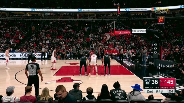 NBA常规赛：篮网vs公牛第2节英文原声回放