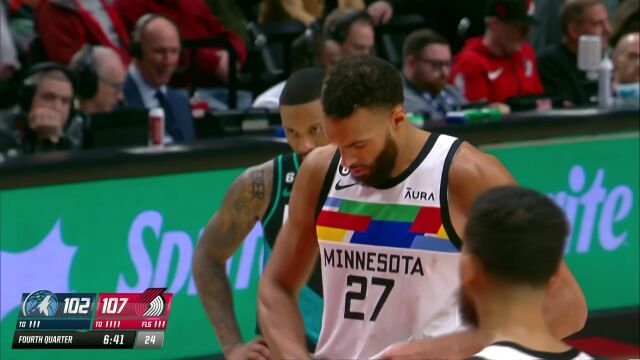 NBA常规赛：森林狼vs开拓者第4节中文解说回放