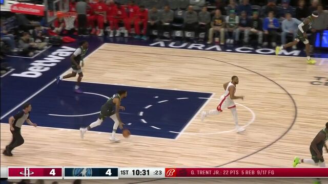  NBA常规赛：火箭vs森林狼第1节英文原声回放