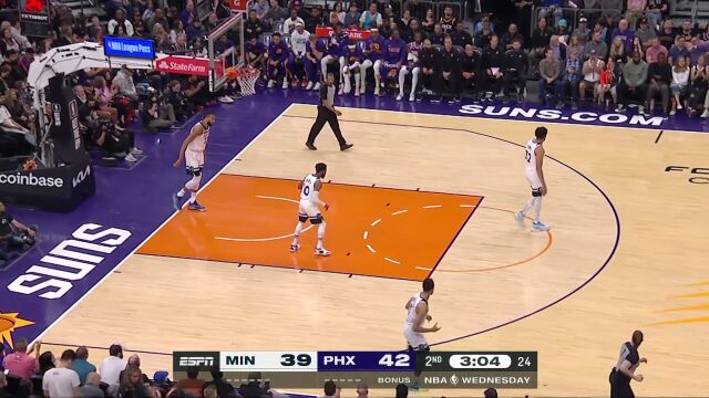 NBA常规赛：森林狼vs太阳第2节英文原声回放