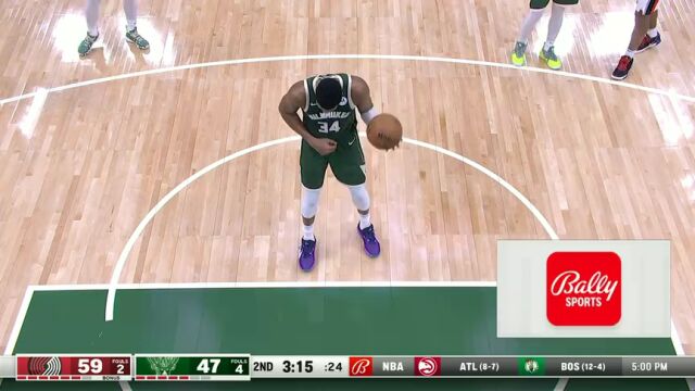 NBA常规赛：开拓者vs雄鹿第2节英文原声回放