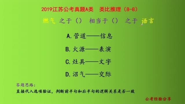 2019江苏公考A类,行测类比推理,燃气之于管道相当于信息之于语言吗