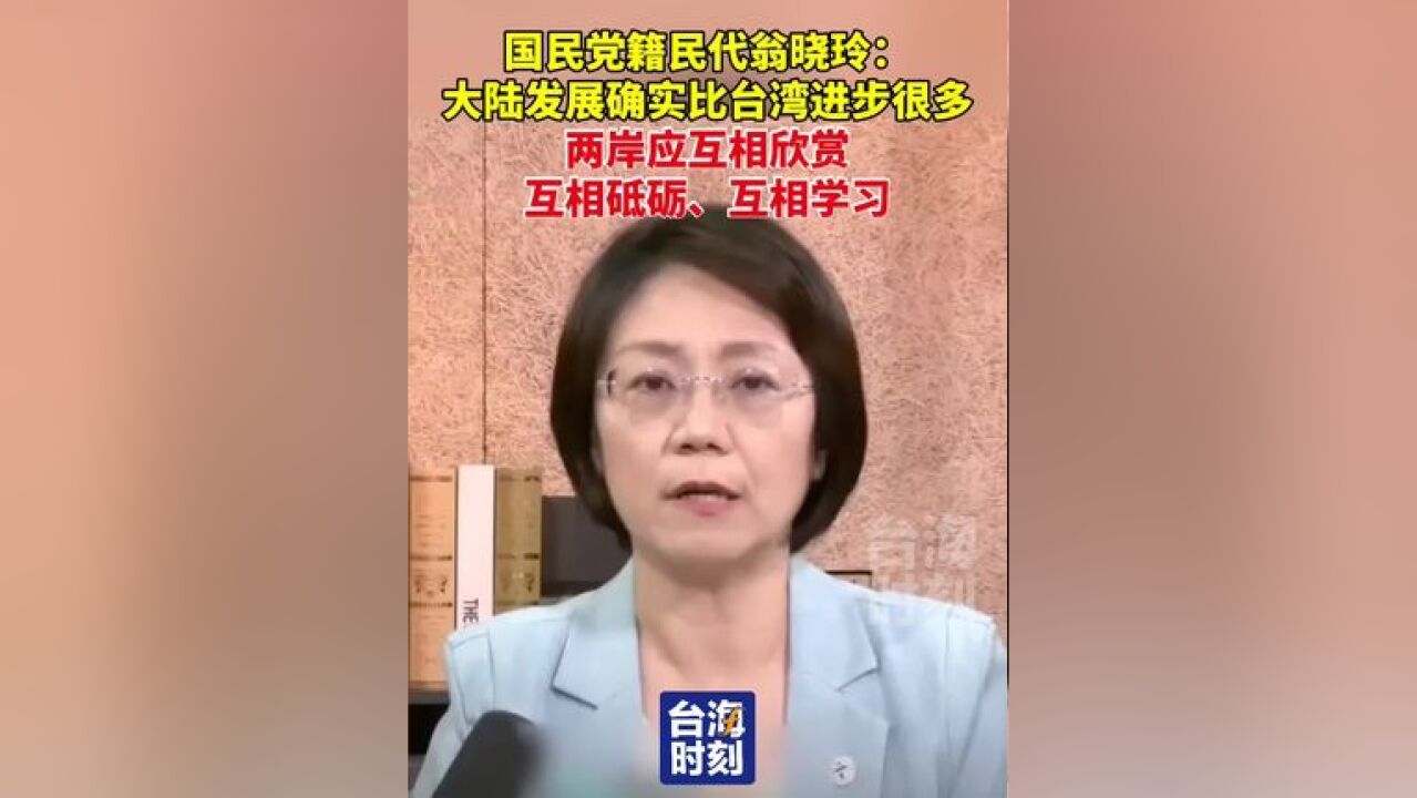 国民党籍民代翁晓玲:大陆发展确实比台湾进步很多,两岸应互相欣赏、互相砥砺、互相学习