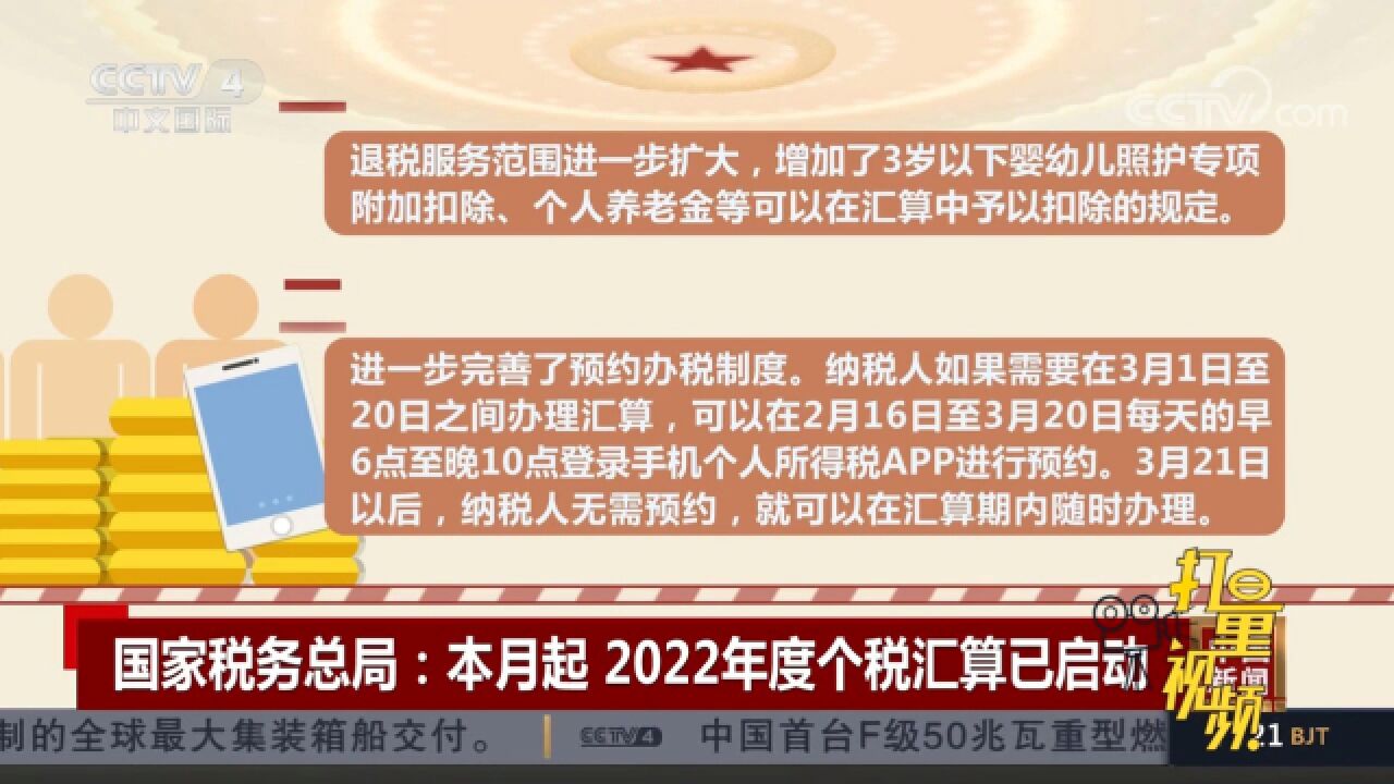 国家税务总局:本月起纳税人可办理2022年度个税汇算清缴