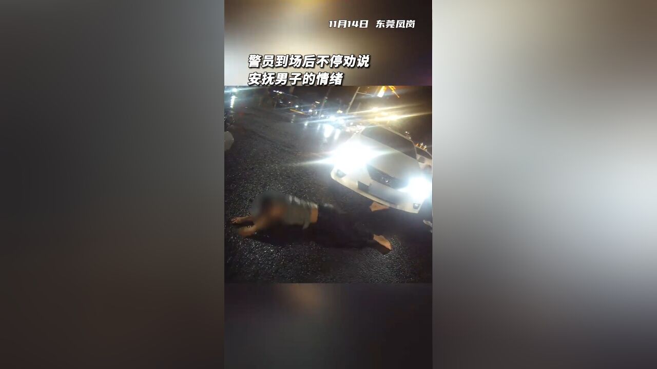 男子因感情问题醉酒,躺马路上翻滚哭喊,冲向货车被警员飞扑拦下