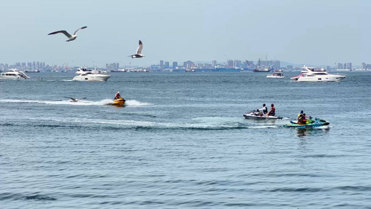 海上游大连今夏火爆 游客排队体验海上观光