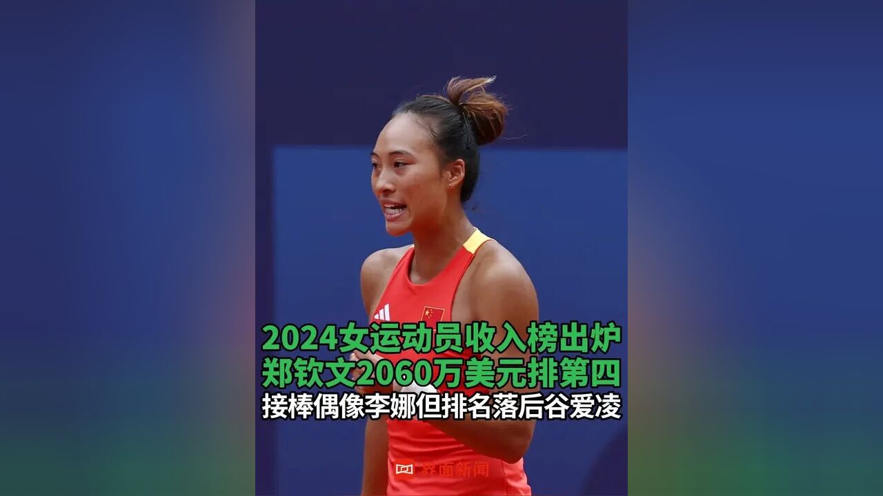 2024女运动员收入榜出炉 ,郑钦文2060万美元排第四,接棒偶像李娜但排名落后谷爱凌