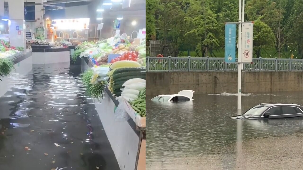 荆州遭强降水,部分低洼道路积水淹没车顶 当地:道路已通畅