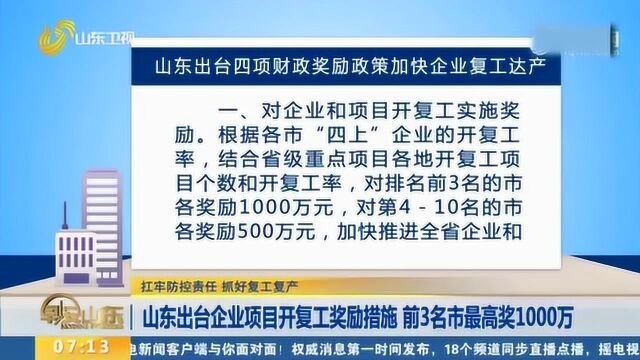 速看!山东出台企业项目开复工奖励措施 前3名市最高奖1000万