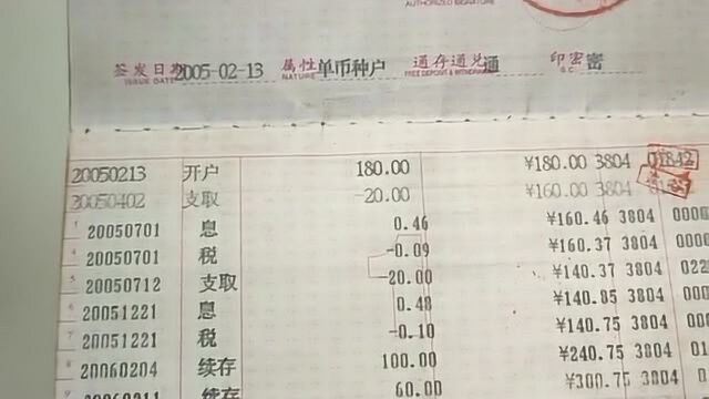 在柜子里发现了这个存折,上面不知道还有多少钱,你们能看懂的帮我看看!