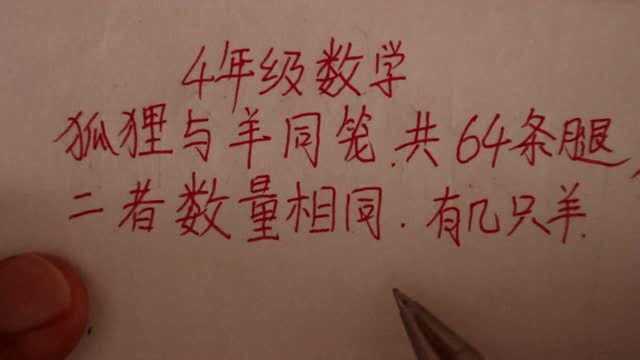 4年级数学:狐狸与羊同笼,共64条腿,二者数量相同,有几只羊?