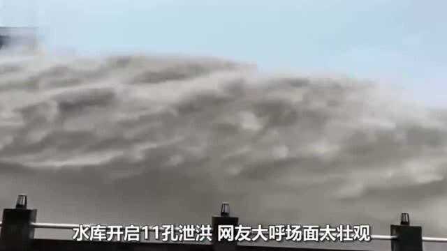 气势磅礴三峡大坝泄洪现场:11根柱状水龙腾空而出