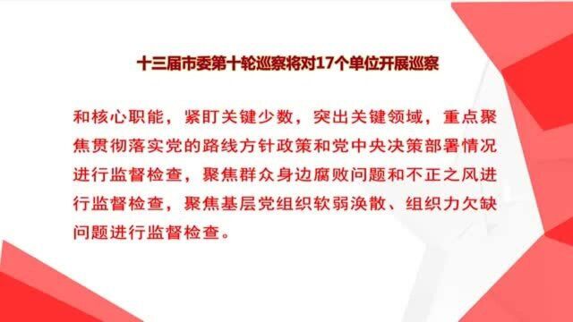 十三届市委第十轮巡察将对17个单位开展巡察