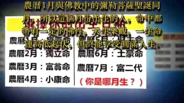 你是农历几月出生,就能看出你的性格特性,财运走势,婚恋特征!