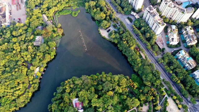 航拍衡阳:十月,平湖公园秋色斑斓,美如画家打翻的调色盘