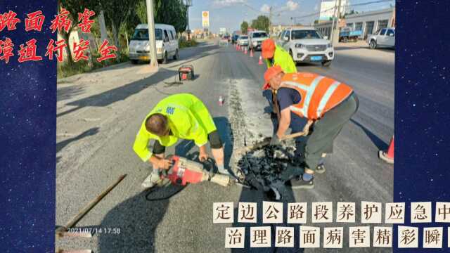 定边公路段养护应急中心及时治理路面病害