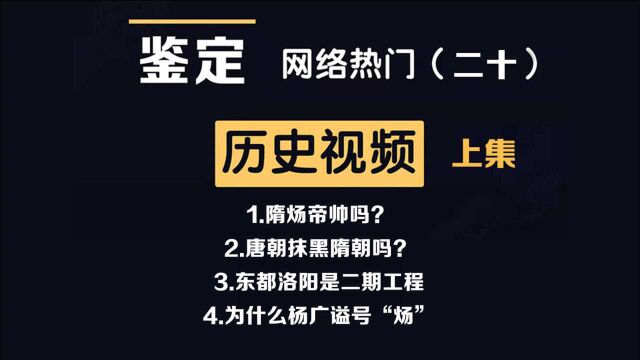 网络热门历史视频鉴定(20上)隋炀帝帅吗、唐朝抹黑隋朝吗?为什么杨广谥号“炀”?