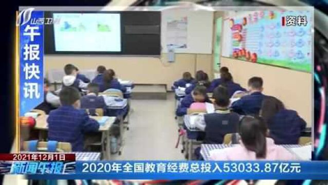 2020年全国教育经费总投入53033.87亿元