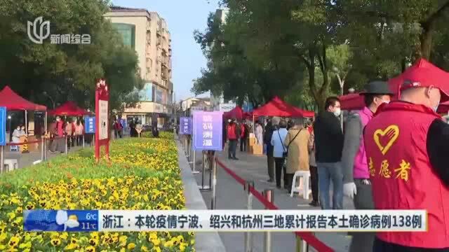 浙江:本轮疫情宁波、绍兴和杭州三地累计报告本土确诊病例138例