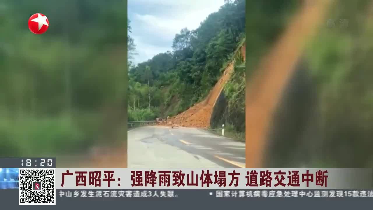 广西昭平:强降雨致山体塌方 道路交通中断