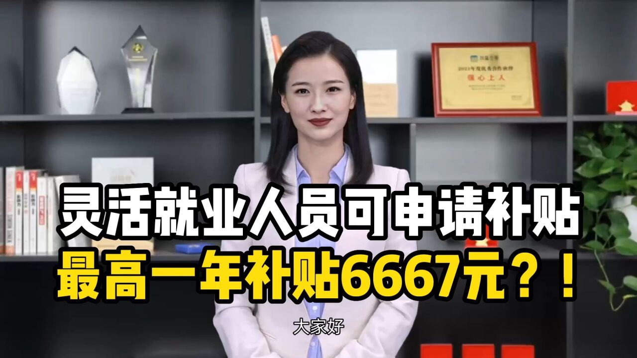 11月灵活就业人员可申请社保补贴,最高一年补贴6667元?!