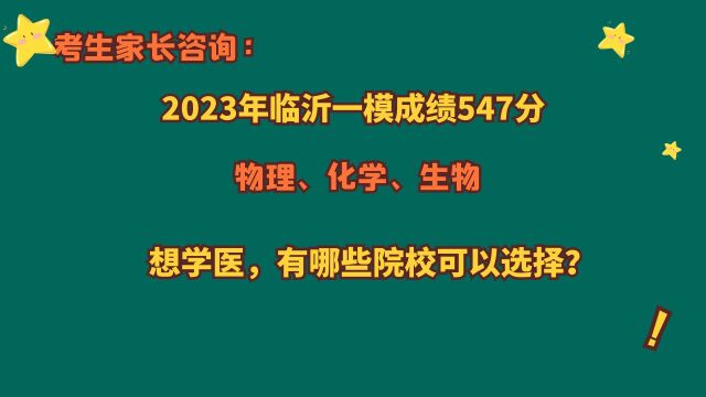 家长咨询:2023年临沂一模547分,想学医,有哪些院校可以选择?