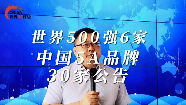 世界500强6家中国5A品牌30家公告