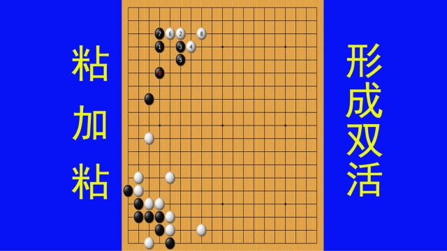 黑棋粘补足棋形缺陷,加上粘补断,使黑棋和白棋形成双活