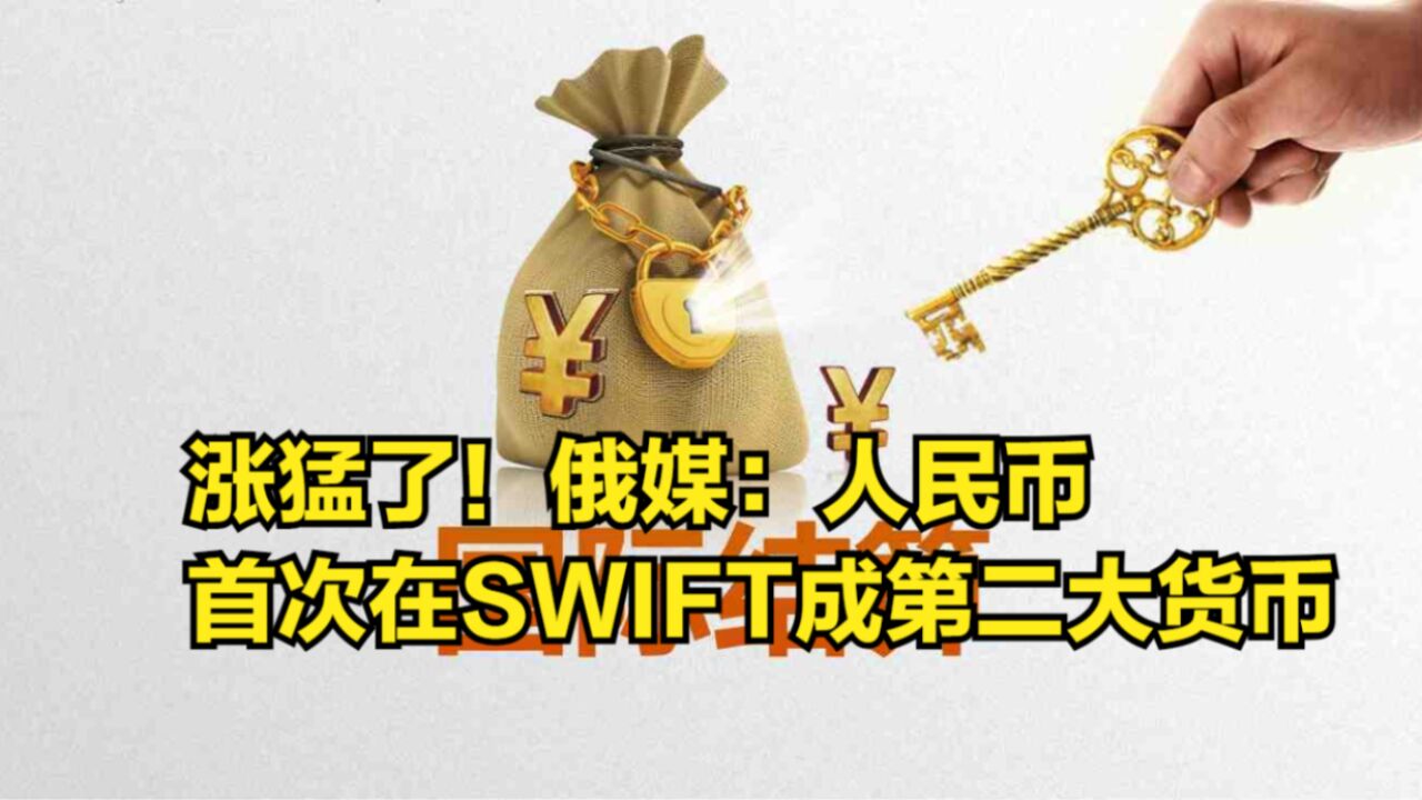 涨猛了!俄媒:人民币首次在SWIFT超过欧元,成为第二大货币