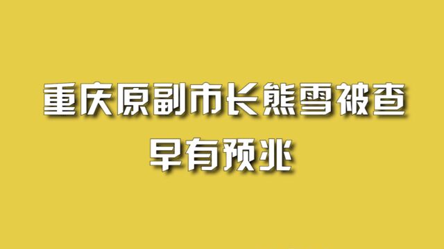 重庆原副市长熊雪被查,早有预兆.