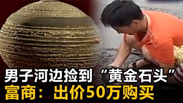 男子河边捡到奇异石头,金光灿灿如同黄金,富商:我出50万购买