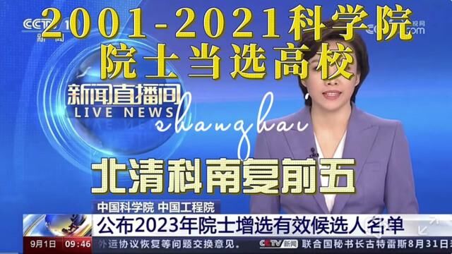 【20012021中国科学院院士当选高校排行】北清科南复前五 #南京大学 #东南大学 #北京大学 #清华大学 #复旦大学