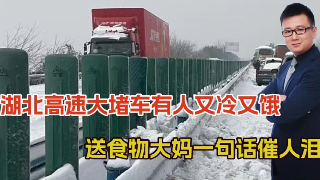 湖北高速大堵车,又冷又渴饿肚子,大妈冒雪送食物,一句话催人泪