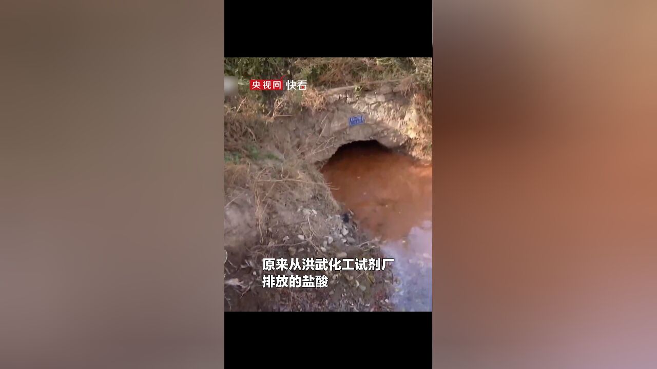 工业盐酸被偷排进水沟,水沟的水体已经变成了红褐色,水沟的旁边都是农田