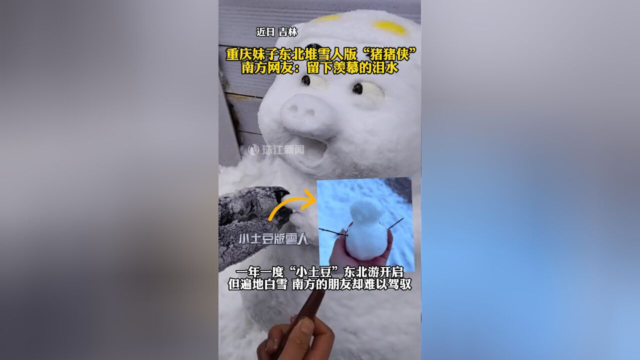 重庆妹子东北堆雪人版“猪猪侠” 南方网友:留下羡慕的泪水