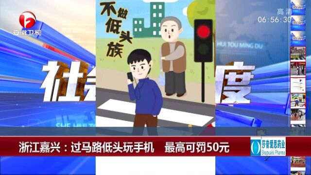 浙江嘉兴:过马路低头玩手机 最高可罚50元